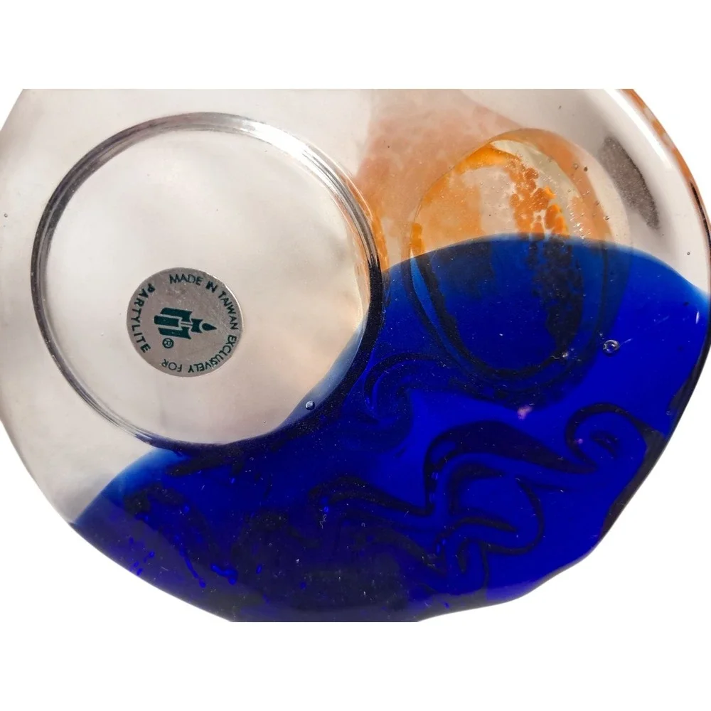 Partylite Glass Fish Figurine with Colorful‎ Base Decor Spot For A Candle